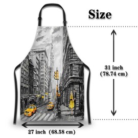 Olikked Baking Apron for Women Oil Painting Street View of New York Funny Aprons for Men for Kitchen Cooking Restaurant BBQ Painting Crafting 27” (W) x 31” (H), Waterproof Apron