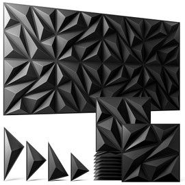 ZELMINE 64 Pack 3D Wall Panels for Interior Wall Decor, 11.8'' x 11.8'' Decorative Wall Panels, Accent Wall Panels, 3D Diamond Design Wall Decor for Living Room, Bedroom, Gaming Room, Black