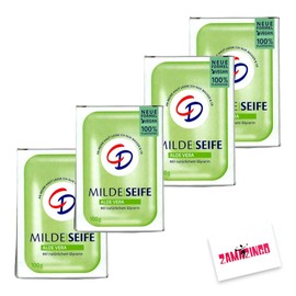 CD Mild Soap with Aloe Vera Vegan & Plant-Based 100 g Plastic Free with Natural Glycerine, Handy Format + Zama4Zingo Card (Aloe Vera, Pack of 4)