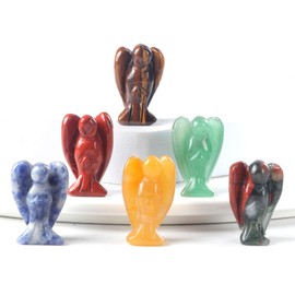 6 Pcs Angel Shape Worry Stones Bulk Set Thumb Healing Stress Pocket Crystal Stone for DIY Meditation Anxiety Therapy