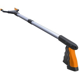 FitPlus PowerGrip T9, Grabber Reacher Tool, Wide Jaw, Foldable, Steel Cable, with 96 Grip Points for Firm Grip, 32" with Magnet (Orange, 32 Inch (Pack of 1))
