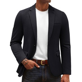 PJ PAUL JONES Casual Blazer for Men Knit One Button Sport Coats Unlined Notch Lapel Business Sportcoat Black