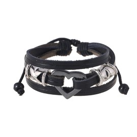 Dmaiy Leather Love Bracelet Beaded Couples Bracelets Hand Woven Bracelet Layered Black Wrist Jewelry for Women and Lady Gift