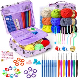 Tejido Crochet Kit, 63PCS Kit de Ganchillo para Principiantes,Viene con Ganchillo, Hilo,Accesorios para Tejer y Bolsa de Almacenamiento,Adecuado para Niños,Adultos y Mayor