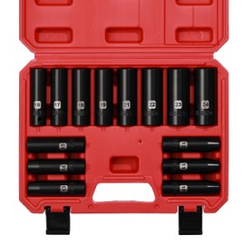 EMENTOL 14PCS 1/2" Drive Deep Impact Socket Set, Metric, 6-Point, CR-V, 14 Pieces 1/2 Inch Dr. Deep Socket Set, 10 mm - 24 mm