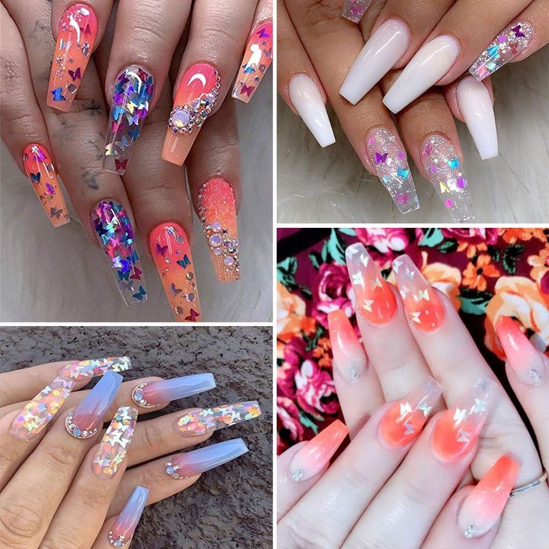 Butterfly Nails Glitter Sequins 12 Colours 3D Holographic Butterflies for