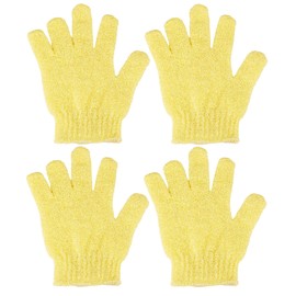 4 Pcs Shower Gloves, Exfoliating Gloves, Exfoliating Mitt, Exfoliating Body Scrub, Loofah Bath Gloves for Men, Women (Yellow 4Pcs)