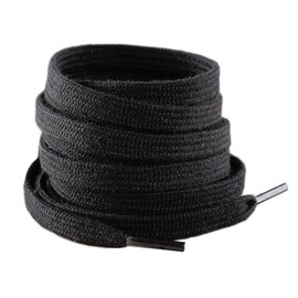 VSUDO 100% Cotton 63" Length Double Layer Flat Black Sneaker Shoe Lace, 5/16" Wide Flat Replacement Shoestring of Original Shoelace for Lace-up Canvas Sneaker Casual Athletic Shoe [1Pair-Black-160CM]