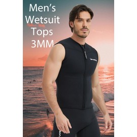 Lemorecn Wetsuit Top for Men Women,3mm Sleeveless Front Zip Neoprene Wetsuit Vest Jackets(CA2095black-3XL)