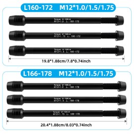 12mm Thru Axles for Bike Trainers,12MM Axles 1.0/1.5/1.75 Pitch Multiple Lengths for Kinetic Saris CycleOps Elite TacX Wahoo Indoor Trainer (M12x1.5/166-178)