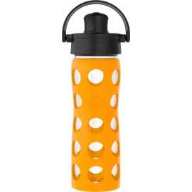 Lifefactory 16-Ounce Glass Water Bottle with Active Flip Cap and Protective Silicone Sleeve, Marigold