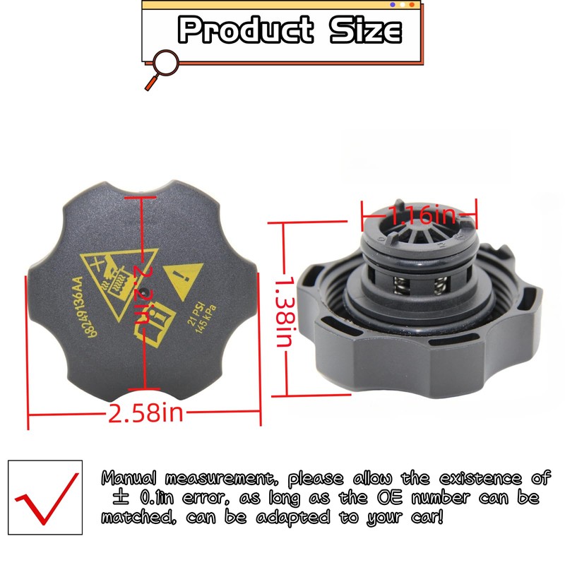 Vexillaris 68249136AA 68096261AA 68442532AA Radiator Coolant Reservoir Recovery Cap for