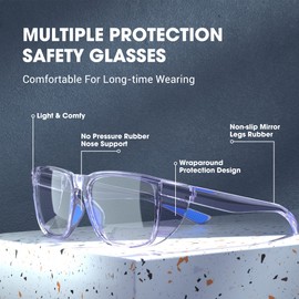 TOREGE Stylish Safety Glasses For Men, Safety Goggles Eye Protection Scratch Resistant With Anti-Fog And Anti-Blue Light Lens For Nurses Women(C4-Transparent Purple&Blue)