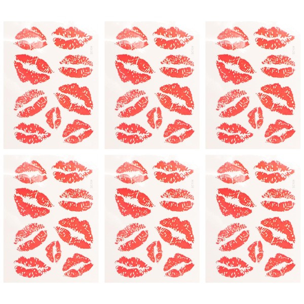Healeved Temporary Tattoos - Pack of 6 Red Lips Temporary