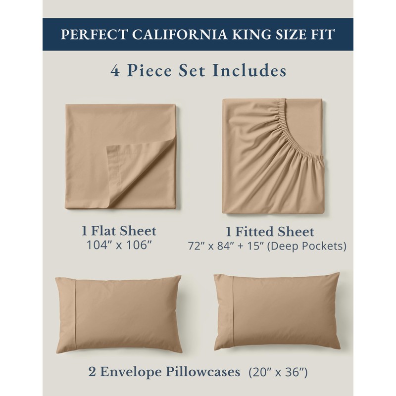 LANE LINEN 100% Organic Cotton California King Sheets Set, 4-Piece