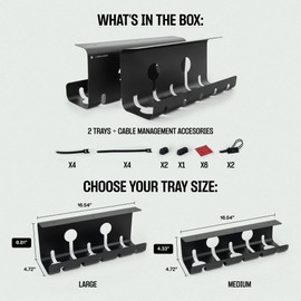 No-Drill Under Desk Cable Management Tray - 2-Pack Wire Management Under Desk Cord Management - Standing Desk Cable Management Under Desk Cord Organizer - Cable Tray Under Desk Power Strip Holder - M
