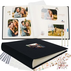 Vienrose Premium Scrapbook Photo Album with Writing Space 12"x12", DIY Scrapbook Album with 60 Pages, Large Photo Book for Baby Family Travel Vacation, Valentine Gift Black