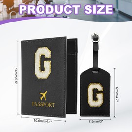 PATIKIL Passport Holder for Travel, Initial Passport Cover and Luggage Tag Set with Alphabet Chenille Letter Patch Travel Wallet Bag Suitcase Identifier for Women Family Travel Black G