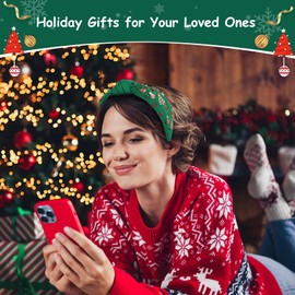 Babycop Christmas Headbands for Women, Green Knotted Jeweled Crystal Xmas Headband with Christmas Tree and Rhinestones - Christmas Gifts for Women, Holiday Hair Accessories for Christmas Outfits