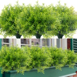 LUZOGA 24 Bundles Artificial Boxwood Stems Fake Plants Outdoor- Plastic Faux Greenery UV-Resistant for Indoor & Outdoor Garden Farmhouse Porch Patio Window Box Wedding Office Home Decor