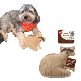 SPOT Dura-Fused Leather Raccoon Dog Toy – Real Leather & Jute Fabric, Double-Stitched & Durable, Squeaky Interactive Chew Toy for Moderate Chewers, Small & Medium Dogs, Soft Stuffed Fetch Toy, 7.25in