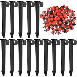 30 Pieces 1/2 Inch Irrigation Tubing Stakes Irrigation Irrigation Drip Support Hold Stakes Kit with 50 Pieces 360 Degrees Adjustable Irrigation Drippers Sprinklers for Garden Patio Lawn Flower Bed