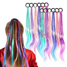 Yuanchu Pack of 12 Colourful Hair Strands Children, Colourful Braided Hair Hairpiece Twist Braid with Elastic Rope Band, Colour Gradient, Girls Hairpiece Band, 45 cm, Hair Accessories for Party