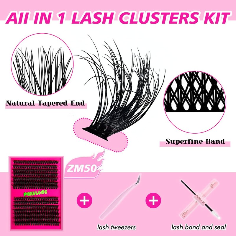 PURELEOR DIY Eyelash Extension Kit Cluster Lashes D Curl 10-16mm