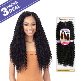 FREETRESS BRAIDS Crochet Braids Natural Volume 3X Soulfull Curl 20inch (3-pack, 1B)