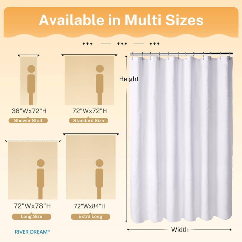 River Dream Waffle 3 in 1 Shower Curtain Set, White