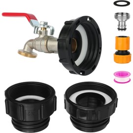 275-330 Gallon IBC Tote Tank Adapter,3-Size IBC Tote Adapter, 2.44" Fine、2 "Fine, and 2" Coarse Thread,1/2" Male NPT Inlet ×3/4" Male GHT Threaded+ Nickel Plating Brass valves