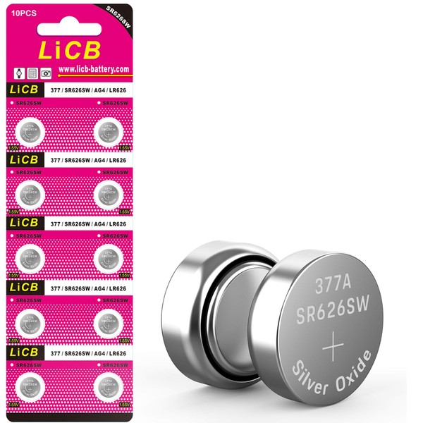 LiCB LiCB 10 Pack SR626SW 377 Watch Battery,Long-Lasting & Leak-Proof,High
