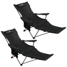 ARURU 2-in-1 Reclining Camping Chair, Portable Folding Beach Lounge Chair with Footrest & Adjustable Backrest, Comfortable Lawn Chair for Adults Heavy Duty with Cup Holder for Outdoor Poolside Sports