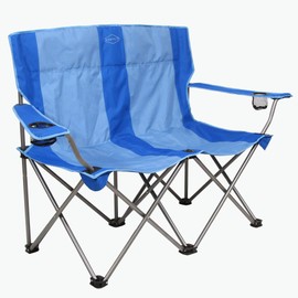 Kamp-Rite KAMPCC356 Outdoor Camping Furniture Beach Patio Sports 2 Person Double Folding Lawn Chair with Cup Holders, Blue (2 Pack)