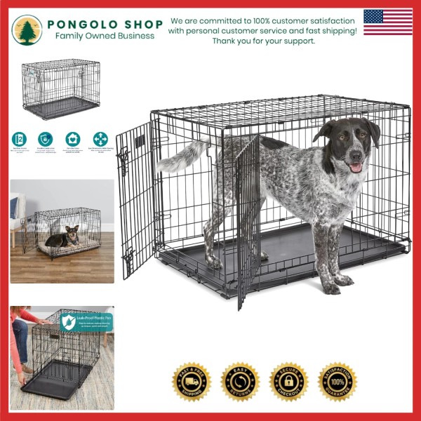 Enhanced Double Door Dog Crate with Leak-Proof Pan & Safety