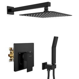 SR SUN RISE Shower System Bathroom 10 Inch Rainfall Shower Head & Handle Set Wall Mounted Rain Shower Faucet Set Matte Black