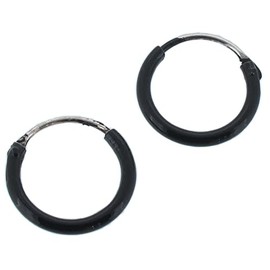 Touch Jewellery 925 Sterling Silver Black Enamel Hoop Earrings - 10mm