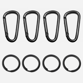 4 PCS Mountain Buckle Clips, Aluminium Alloy Buckle D-shape Mountaineering Carabiner with 4 Pcs 30mm Metal Rings, Suitable for Outdoor, Hiking, Camping, Backpacking and Daily use