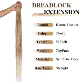 Hanne Fashion Single Ended Dreadlock Extensions Straight Synthetic Dreadlocks 36 Inch 10 Strands Reggae Hip-Hop SE Dreadlock Extensions Handmade Soft Dreads Extensions for Women and Men (M27/613)