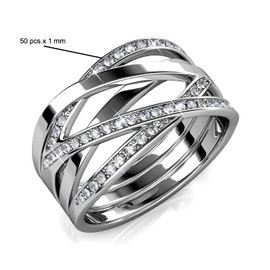 MYC-Paris - Criss Cross Ring - High Quality Brass + 18 Carat Gold-Plated - 50 High-Quality Austrian Crystals Diameter 1 mm - Birthday Gift, Mother's Day, Christmas Silver Colour, Crystal, Crystal