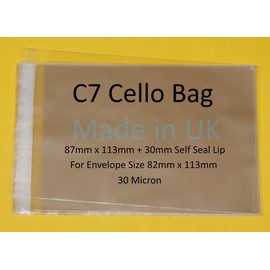 celloexpress C7 Cello - 87mm x 113mm + 30mm Flap - Cellophane Greeting Card Display Bags 30 Micron Self Seal - Small Cello - Pack of 100
