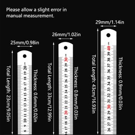2Pcs 30cm Stainless Steel Ruler, Inch/Centimetre Dual Scales Measuring Rulers for Home Office School Engineering Architectural Work