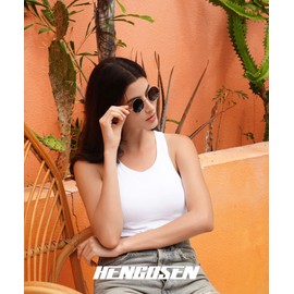 HENGOSEN Round-Sunglasses Polarised Circle-Sunglasses for-Men-Women: Retro Metal Hippie Sun Glasses for Driving Travelling