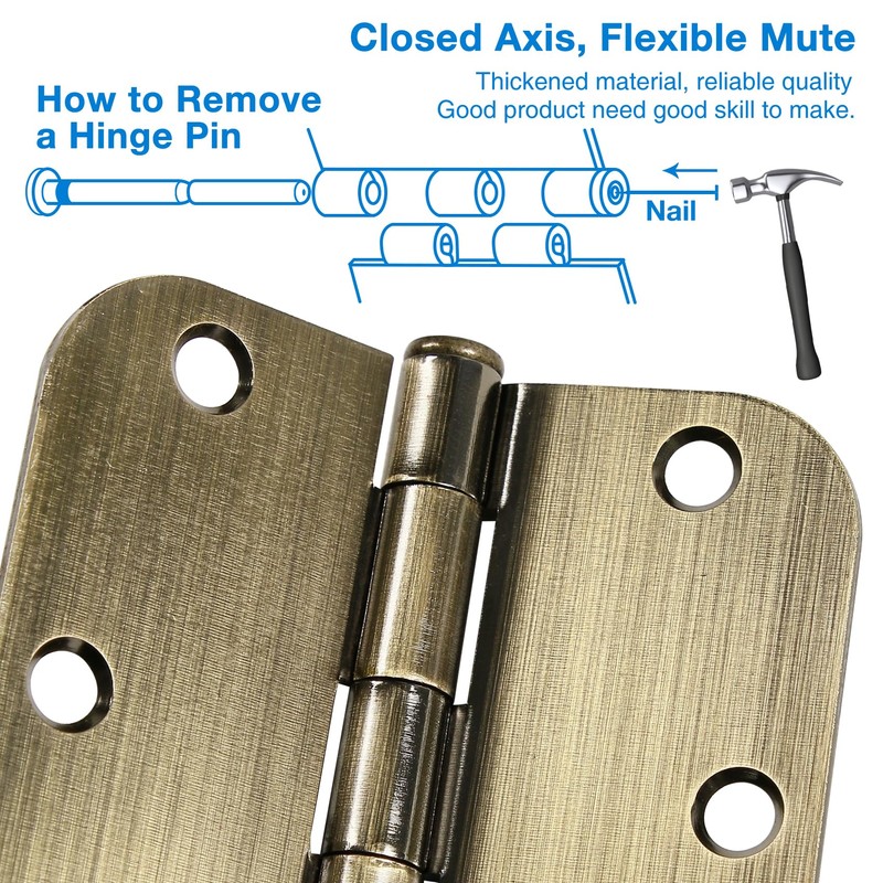 6 Pack Antique Brass Door Hinges 3.5 Inch Black Interior