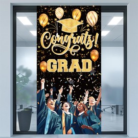 Lyreh Graduation Decorations 2025, 70.8x35.4 Inch Large Congrats Grad Door Banner Grad Door Sign Cover Party Supplies Backdrop Wall Decor for Home School Porch Indoor Outdoor