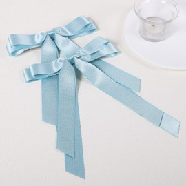 2Pcs Tassel Ribbon Hair Bows Clip with Long Tail for Women Girls Thick Thin Hair,5.5in Big Light Blue Solid Silky Satin Ribbon Ponytail Holder Outfits Dress Decoration Accessories