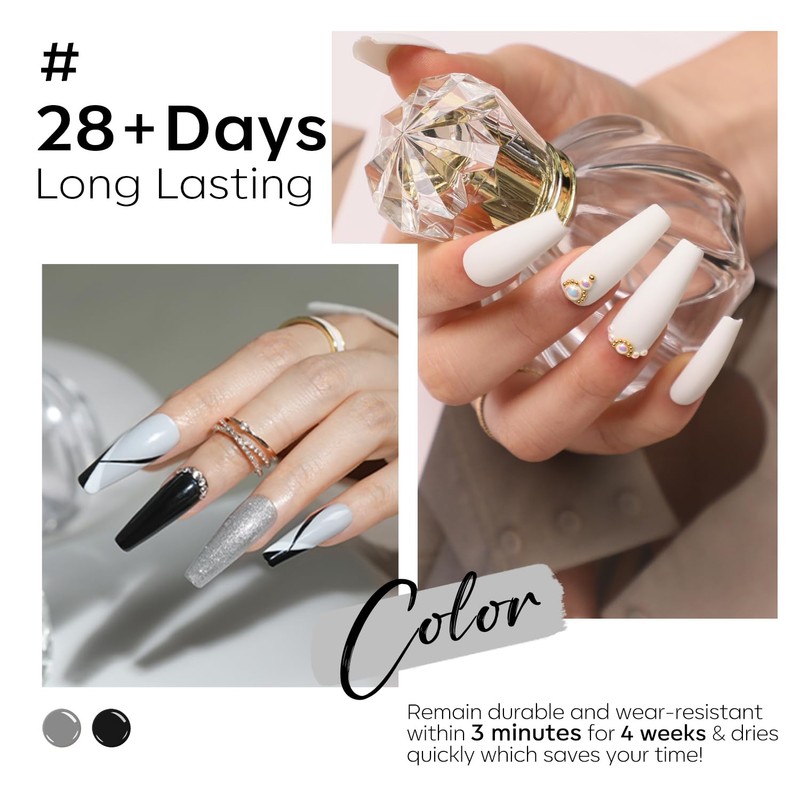 Modelones Color Gel Nail Set 6 Colors Black Milky White