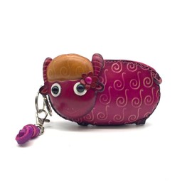 Vintage Genuine Leather 3D Animal Lamb Coin Purse With Removable Wrist Strap (Rose Pink)