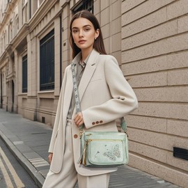 KITEVIUN Crossbody Bag for Women Trendy Leather Crossbody Purse Butterfly Design Shoulder Handbags with Adjustable Strap-GREEN