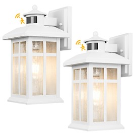 Newest 2 Packs Motion Sensor Outdoor Lights, Outside Light Fixtures for House White, Porch Lights Outdoor 2- Pack with E26 Sockets & Tempered Glass, Waterproof Outdoor Wall Lights Motion Sensor